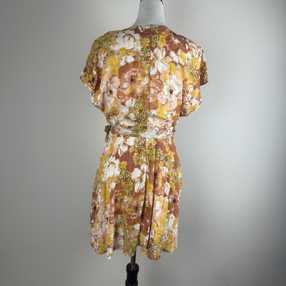 Free People‎ Floral Mini Dress Belted Deep V Neck XS Boho Fall Color - Picture 5 of 11